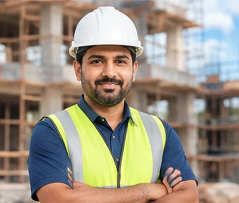 Site engineer in safety helmet and vest