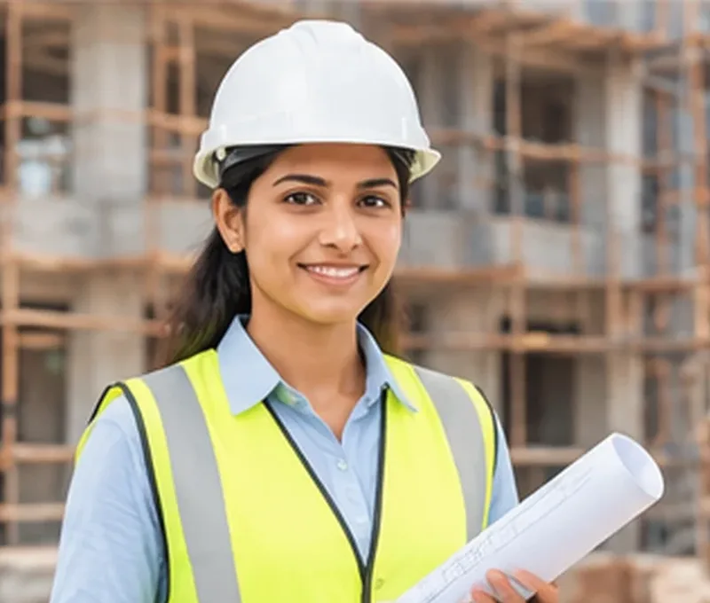 Woman site engineer holding building plans